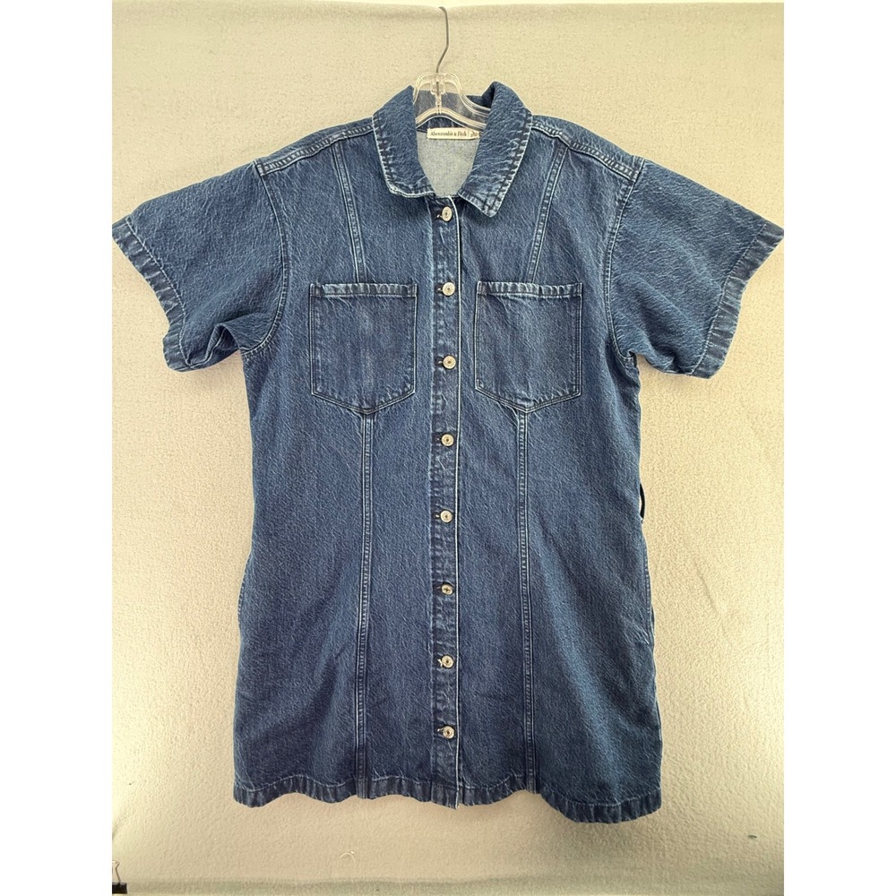 Abercrombie & Fitch Denim Mini Dress Blue Short Sleeve Button Front Size L